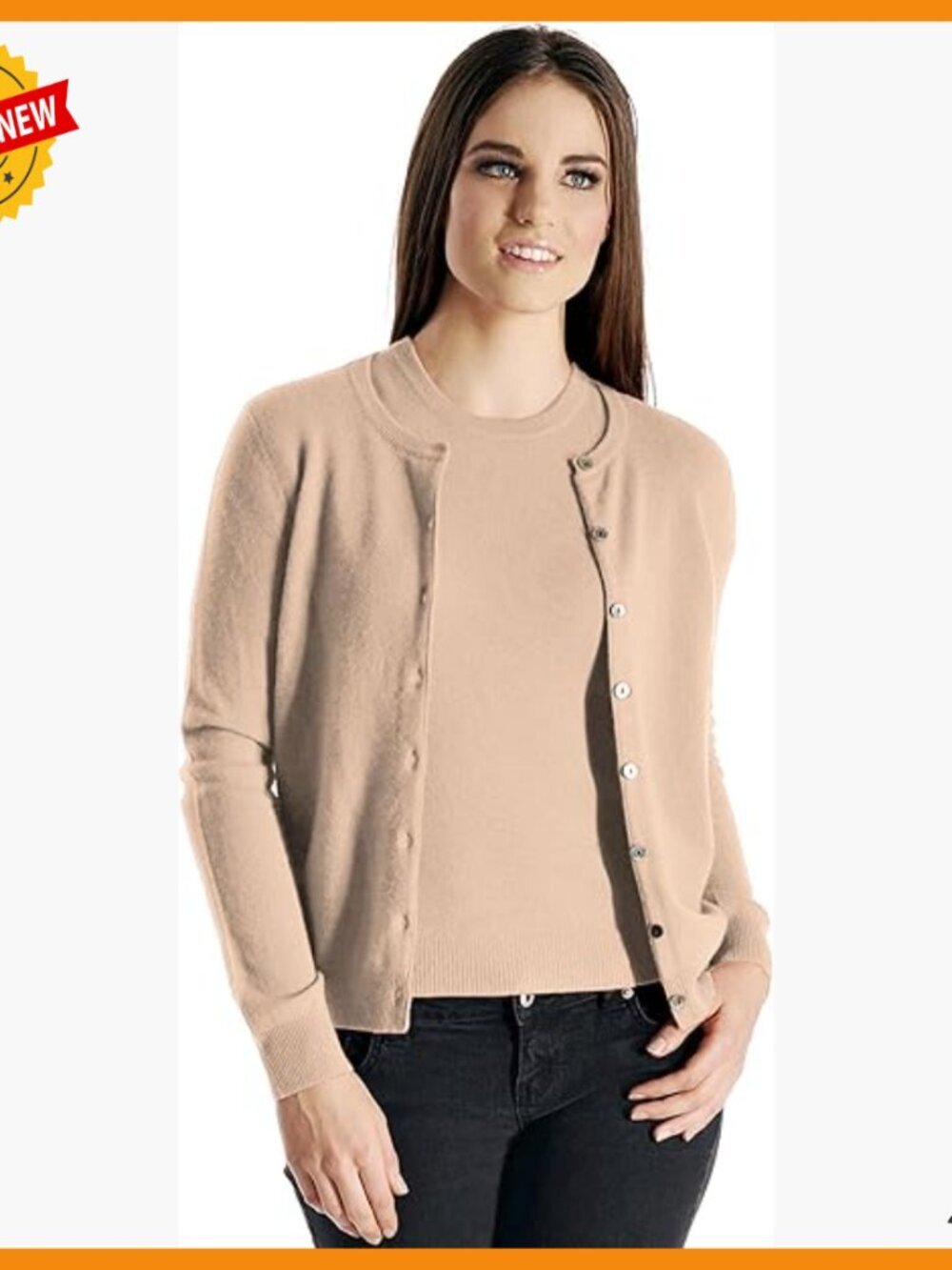 100% Pure Cashmere Twin Set Cardigan Long Sleeve Button Down Sweater